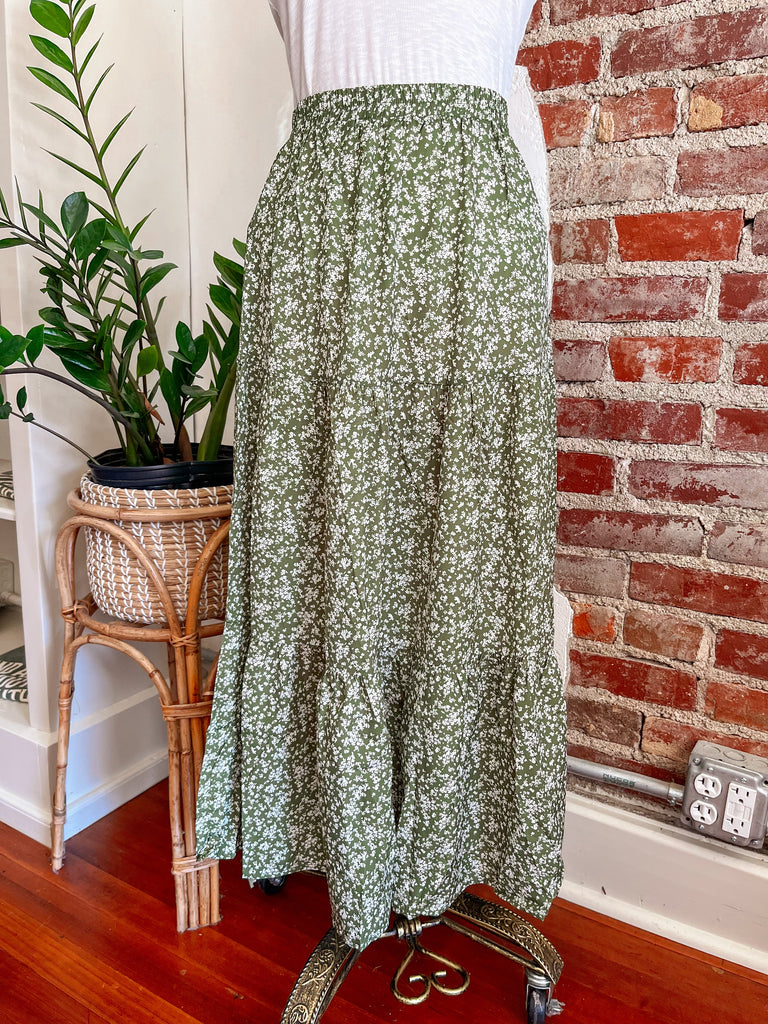 Tessa Tiered Floral Midi Skirt in Sage