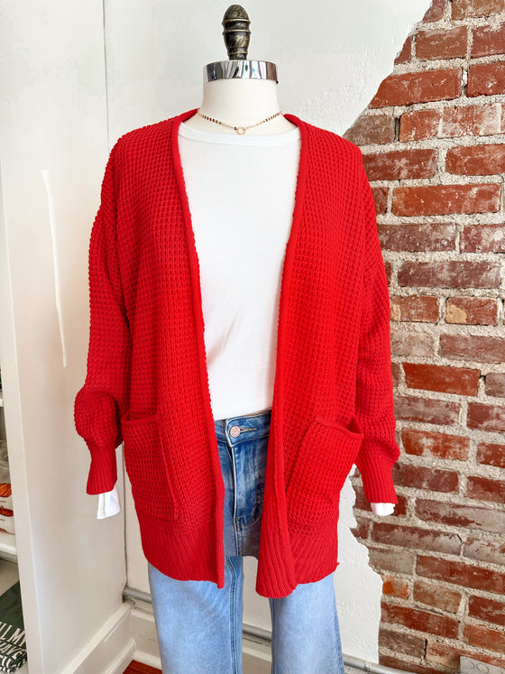 Waffle Cardigan in Red-Cardigan-Carolyn Jane's Jewelry