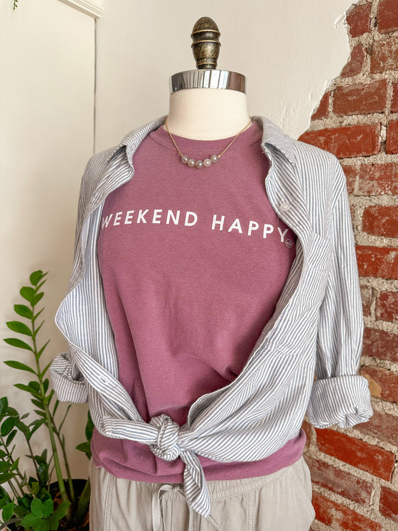 Weekend Happy T-Shirt - Vintage Plum-Carolyn Jane's Jewelry