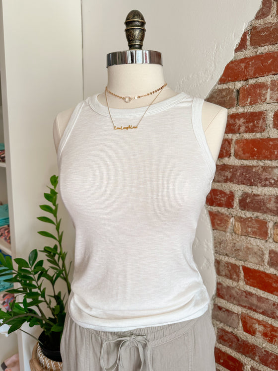 Whitney Racer Back Ribbed Tank - White-Tank top-Carolyn Jane's Jewelry
