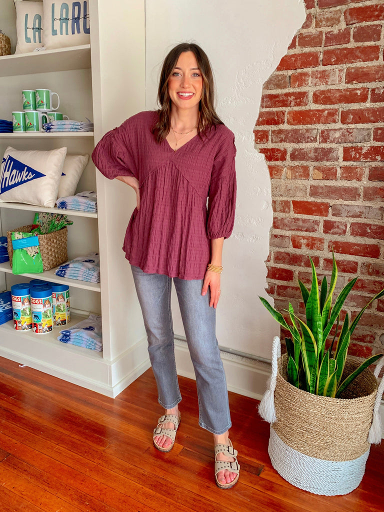 Cecilia Textured Top in Plum-Carolyn Jane's Jewelry