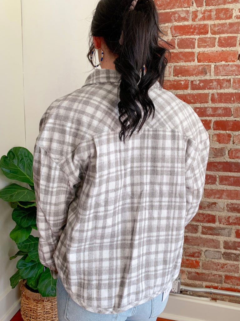 Cropped Plaid Shacket in Grey and White-Outerwear / Shacket-Carolyn Jane's Jewelry