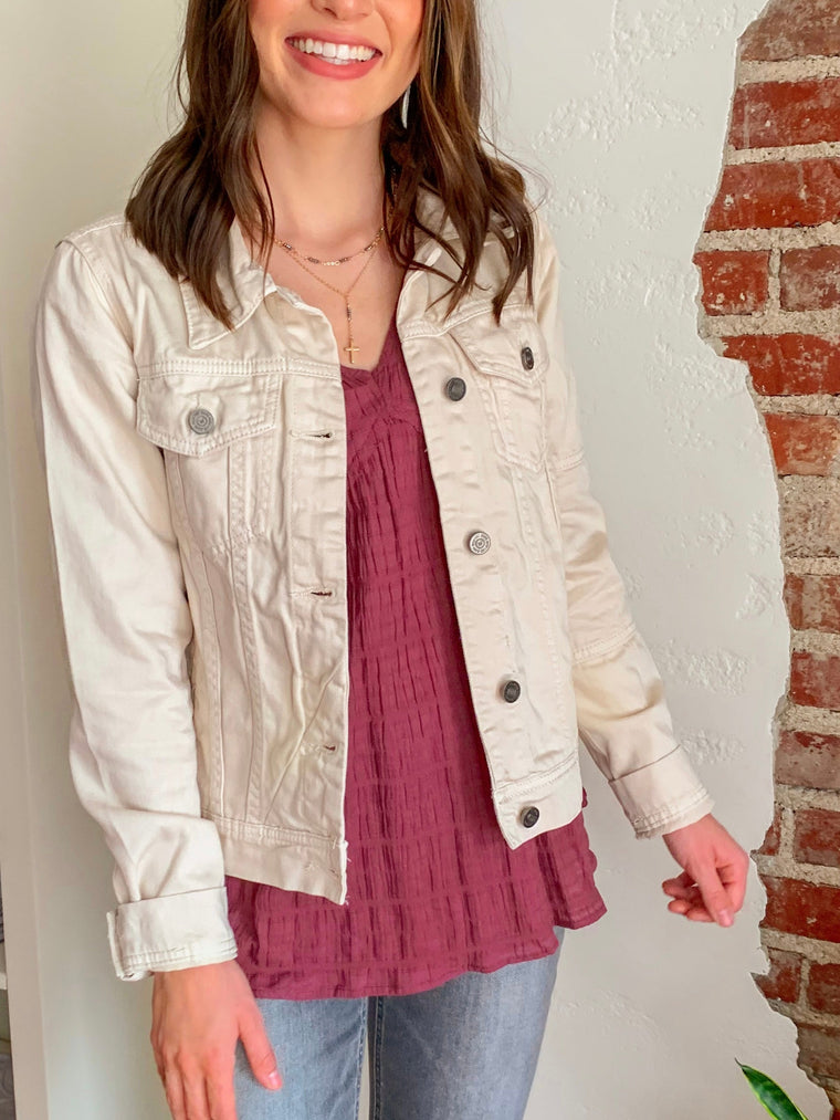 Layer Up Denim Jacket in Cream-Carolyn Jane's Jewelry