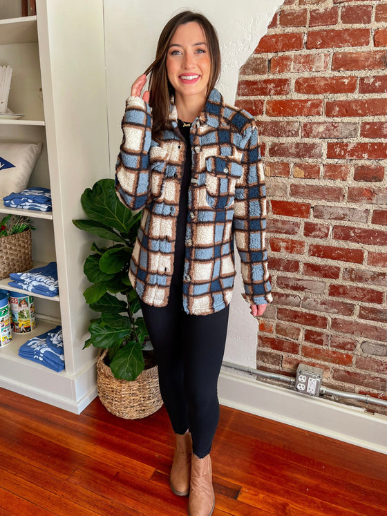 My Comfy Plaid Shacket in Blue-Carolyn Jane's Jewelry