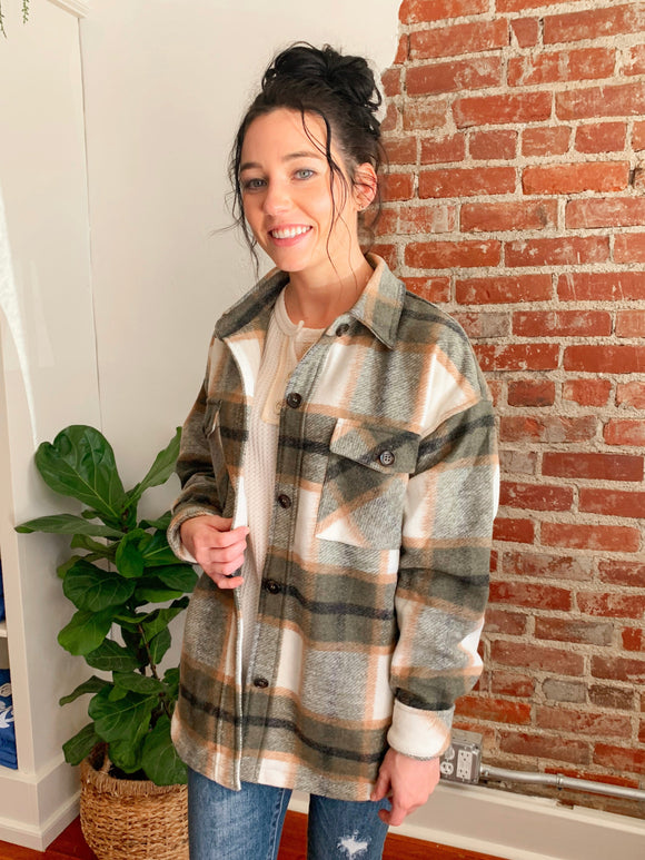 Olive You Alot Plaid Shacket-Carolyn Jane's Jewelry