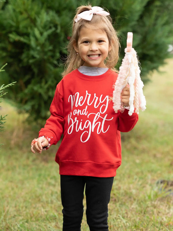 PREORDER: Merry & Bright Toddler Christmas Sweatshirt-Sweatshirt-Carolyn Jane's Jewelry