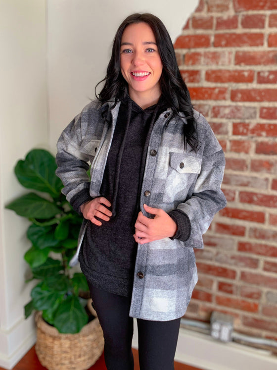 Plaid Grey and White Shacket-Outerwear / Shacket-Carolyn Jane's Jewelry