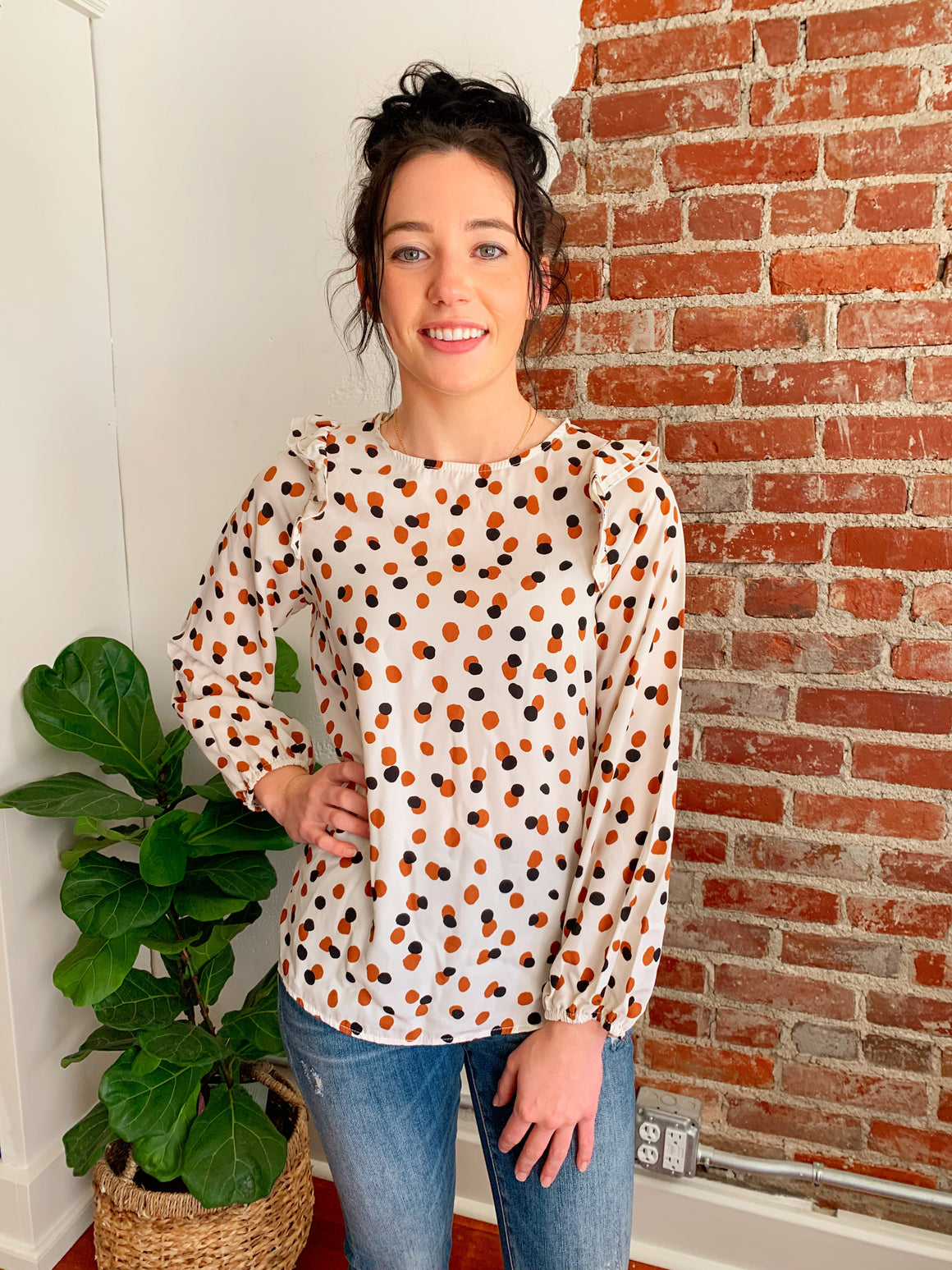 Polka Dot Top in Oatmeal-Top-Carolyn Jane's Jewelry