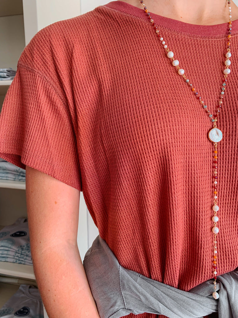 Soft Waffle T-Shirt Dress in Red Bean-Dresses-Carolyn Jane's Jewelry