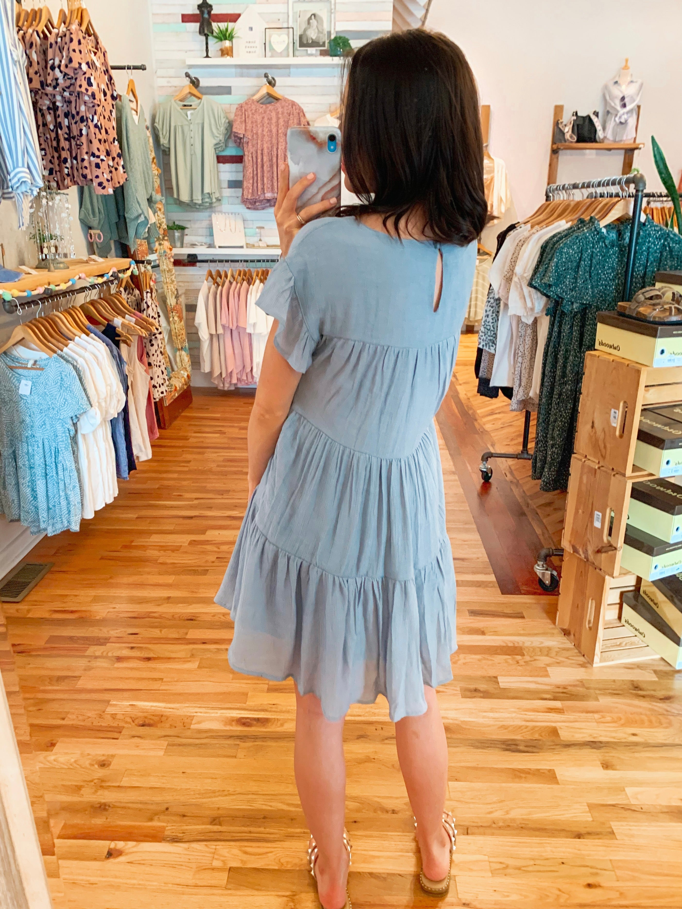 Stella Tiered Swing Dress in Chambray-Dresses-Carolyn Jane's Jewelry