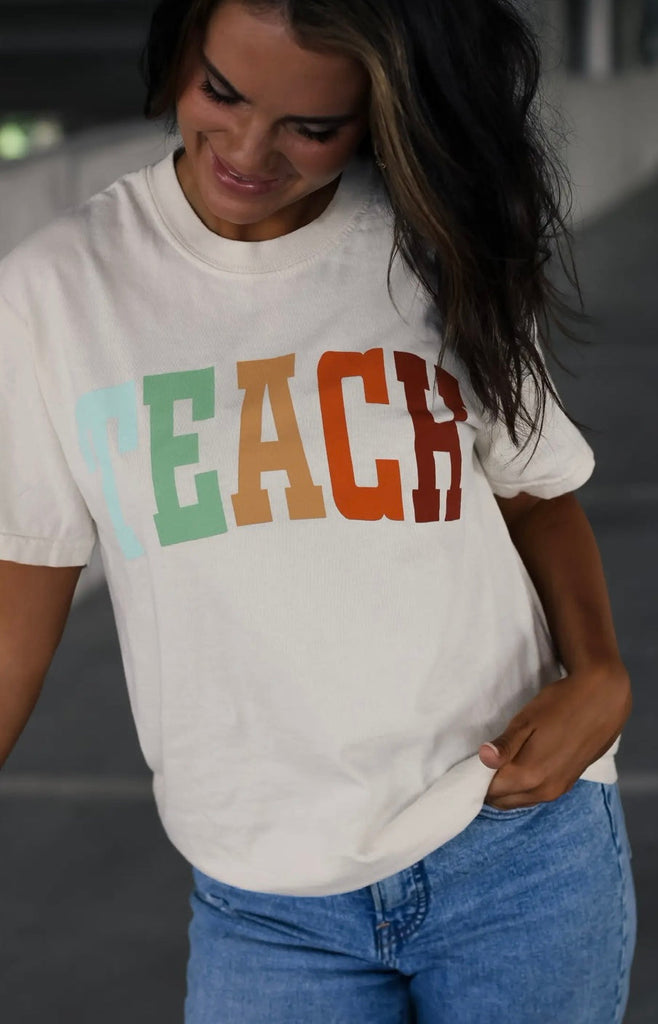 TEACH Multi Color Tee-T-Shirt-Carolyn Jane's Jewelry