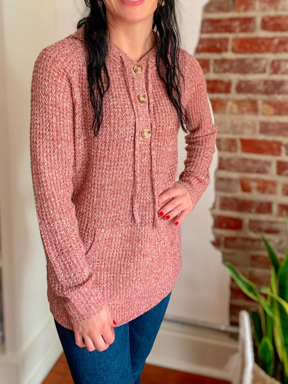 Taylor Jane Button Knit Hoodie in Rust-Top-Carolyn Jane's Jewelry