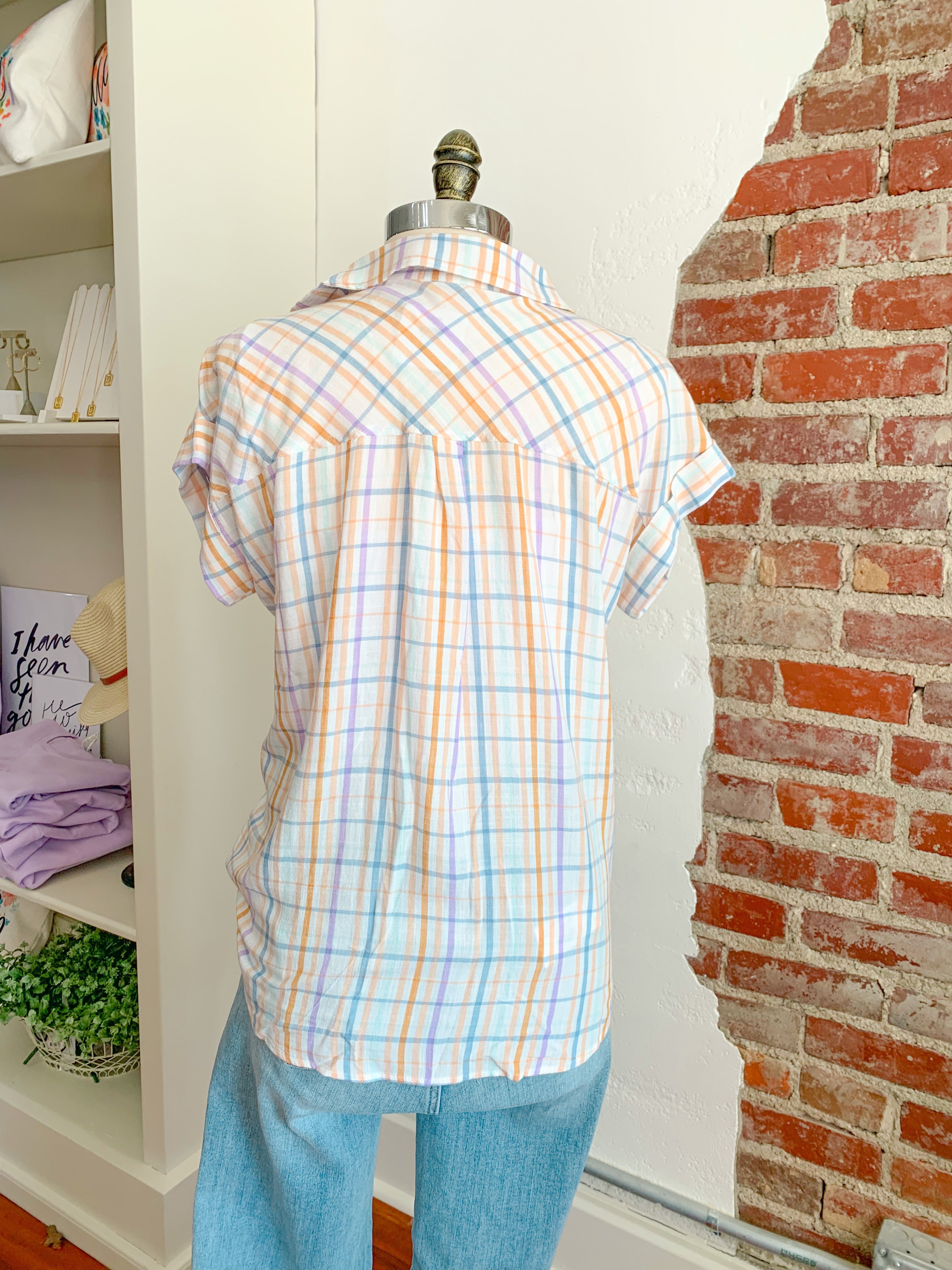 The Cammie Button-Up Shirt in Spring Plaid-Shirts-Carolyn Jane's Jewelry