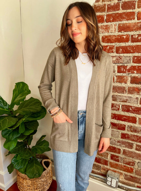 The Kara Open Front Cardigan in Light Olive-Cardigan-Carolyn Jane's Jewelry