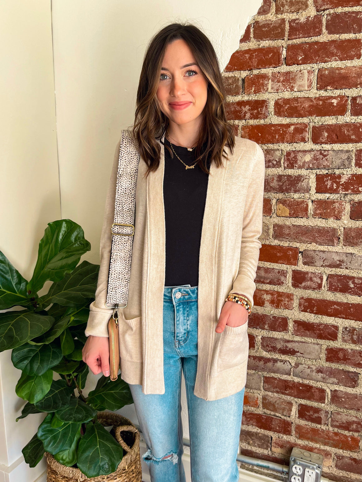 The Kara Open Front Cardigan in Oatmeal-Cardigan-Carolyn Jane's Jewelry