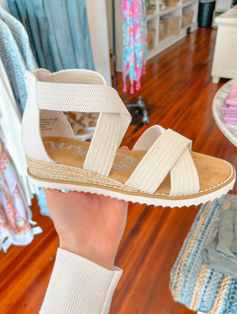 Very G Criss Cross Flatform Sandal in Cream-Shoes-Carolyn Jane's Jewelry