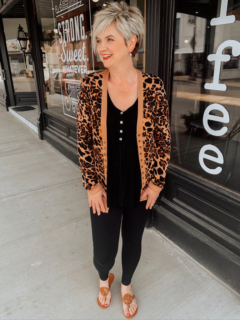 Leopard Dreams Button Cardigan-Carolyn Jane's Jewelry