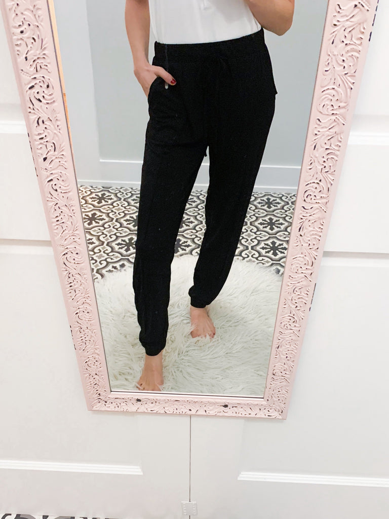 Raw Edge Black Pocket Joggers-Carolyn Jane's Jewelry